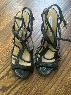 DVF Black Strappy High-Heel Sandals all genuine leather upper and sole 8.5